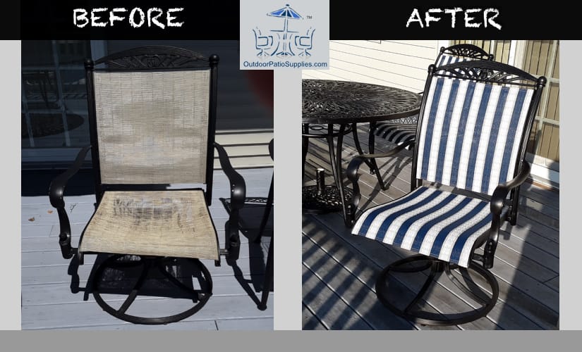 before and after sling chair repair