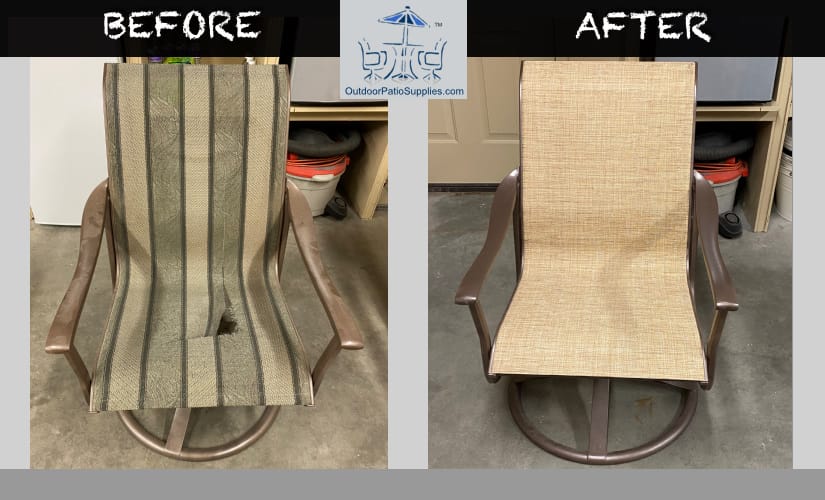 before and after sling chair repair